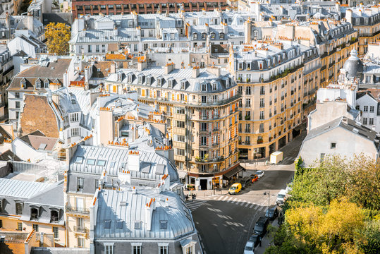 Top view on the beautiful residential buildings in Paris