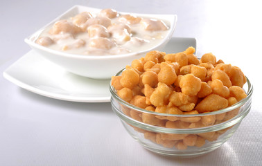 Dahi Bhallay, A yogurt base deleciuos street snack available with plain spicy, mix chat, papri, meethe & chana chaat 