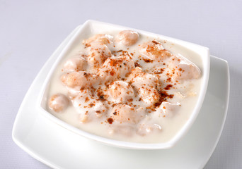 Dahi Bhallay, A yogurt base deleciuos street snack available with plain spicy, mix chat, papri, meethe & chana chaat 