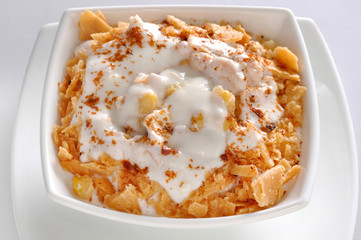 Dahi Bhallay, A yogurt base deleciuos street snack available with plain spicy, mix chat, papri, meethe & chana chaat 