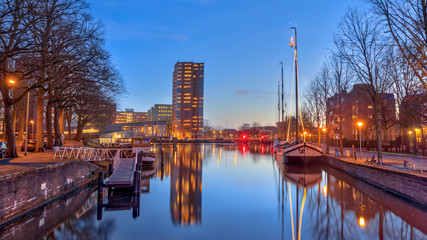 Harbor scene in historic part of Groningen city
