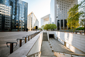 Morning view of La Defense financial district with beautiful skyscrapers in Paris