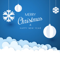Merry Christmas and Happy New Year card with white paper decoration.