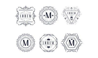 Monogram logo templates set, luxury business sign, badge fashion boutique, restaurant, hotel, jewelry vector Illustration on a white background