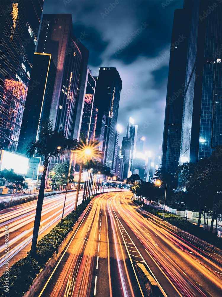 Wall mural street traffic in hong kong at night