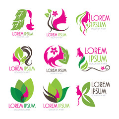 set of beauty and care logos