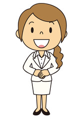 女性　OL　事務員　立ち姿　白いスーツ
