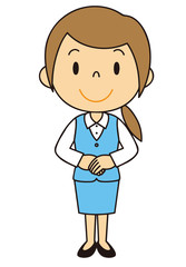 女性　OL　事務員　立ち姿　水色の制服