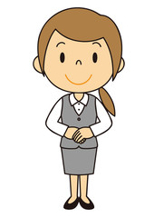女性　OL　事務員　立ち姿　グレーの制服