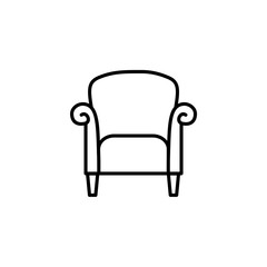 Fototapeta premium Black & white vector illustration of retro style armchair with high back. Line icon of vintage arm chair seat. Upholstery furniture for living room & bedroom. Isolated on white background