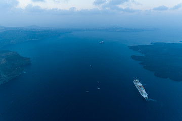 Fototapeta na wymiar Aerial view of famous Greek resort Thira before sunrise.