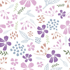 Fototapeta na wymiar Vector White Dancing flowers Background Pattern Design. Perfect for fabric, wallpaper, stationery and scrapbooking projects