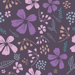 Vector Purple Dancing Flowers Background Pattern Design. Perfect for fabric, wallpaper, stationery and scrapbooking projects