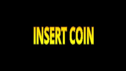 Retro video game insert coin word text. Old tv glitch interference noise screen animation. Seamless loop vintage motion, dynamic animated background video.