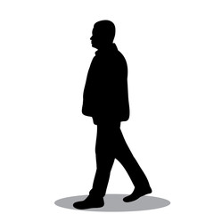 vector, on white background, black silhouette man comes with shadow