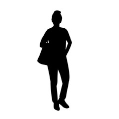 silhouette of woman with bag on white background