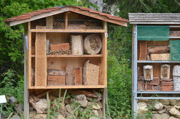 Wooden insect hotel in a public park