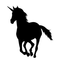 vector, on white background, black silhouette unicorn