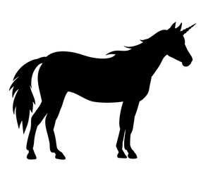 Obraz na płótnie Canvas vector, on white background, black silhouette of a standing unicorn