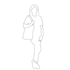vector, icon, sketch, outline girl with bag