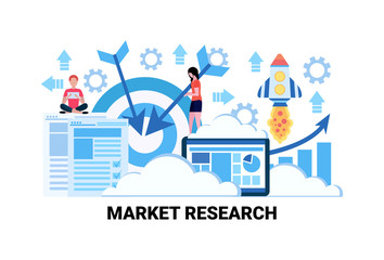 Naklejka premium business people brainstorming market research percentage marketing strategy concept financial graph analytics men women meeting conference horizontal flat vector illustration