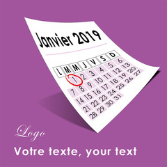 Calendrier Janvier 2019