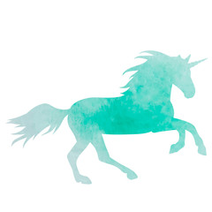 Fototapeta na wymiar vector, white background, green watercolor silhouette unicorn