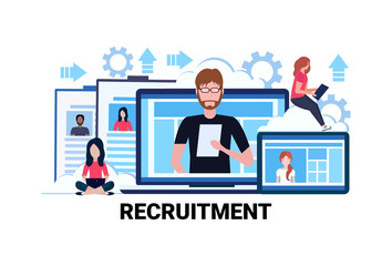 Curriculum vitae recruitment candidate job position cv profile resume business people hire flat horizontal vector illustration