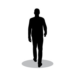 on white background, black silhouette man, boy is walking