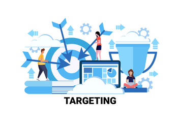 Target business goal targeting concept flat horizontal successful teamwork strategy vector illustration