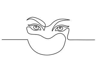 Continuous one line drawing. Abstract portrait closeup of pretty woman eyes. Vector illustration