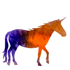 white background, watercolor silhouette unicorn