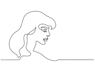 Continuous one line drawing. Abstract portrait closeup of pretty young woman. Vector illustration