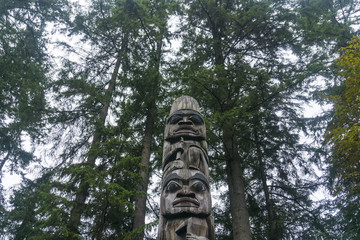 First Nations totem poles in Vancouver, Canada