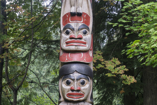 First Nations totem poles in Vancouver, Canada