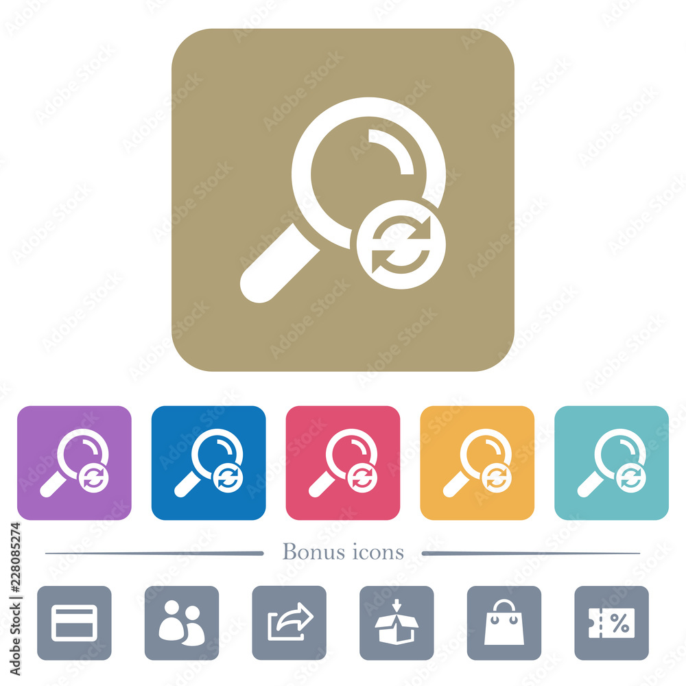 Poster reset search flat icons on color rounded square backgrounds