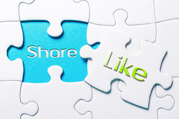 The Social Media Words Share And Like In Missing Piece Jigsaw Puzzle