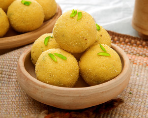 Besan Laddoo a famous Indian / Pakistani dessert made during festive occasions 