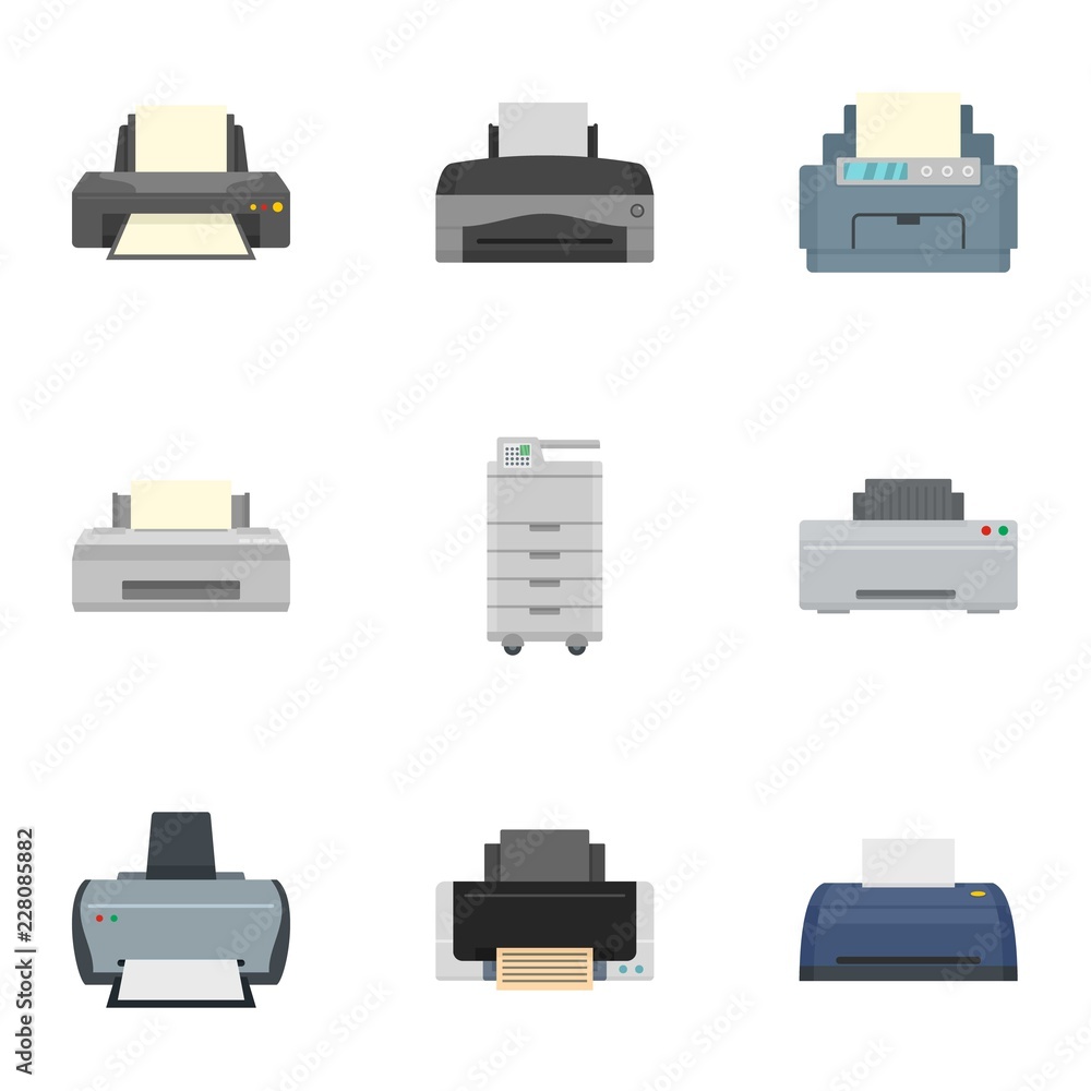 Poster laser printer icon set. flat set of 9 laser printer vector icons for web design