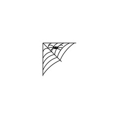 Vector illustration. Black Spider icon with net isolated on white background. Traditional halloween symbol.