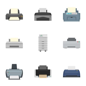 Laser Printer Icon Set. Flat Set Of 9 Laser Printer Vector Icons For Web Design