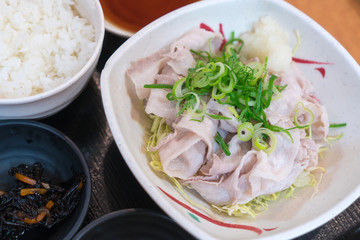 Kurobuta Pork slide and scald with Shoyu Sauce bento set at restaurant Japan