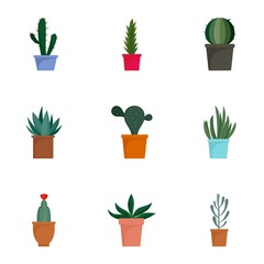 Succulent cactus plant icon set. Flat set of 9 succulent cactus plant vector icons for web design