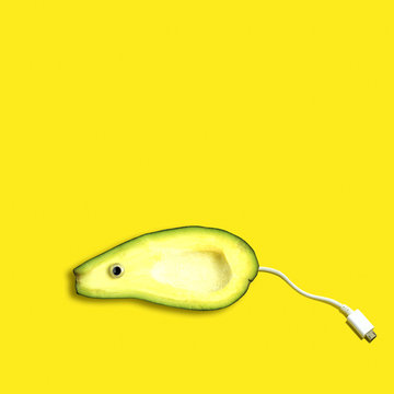 Funny mouse made from avocado and USB cable