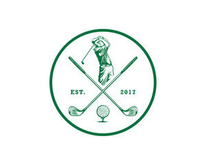 Vector Man Playing Golf with Stick and Ball Golf Sign Symbol Circle Logo Design Inspiration