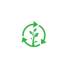 Trees grow and recycle logo or icon vector design template