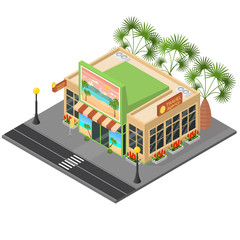 Travel Agency Facade Building Concept 3d Isometric View. Vector