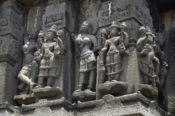 Carved figures, outer wall of temple, Near Palasdeo Temple, Ujani Dam, Maharashtra