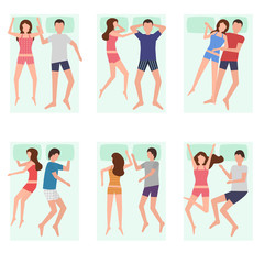 Cartoon Sleeping Couple Characters People Set. Vector