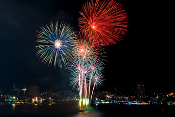 Beautiful colorful fireworks at night for celebration and anniversary or New year holiday concept